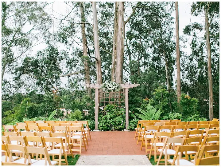 The lawn at Presidio Chapel set for a small wedding.