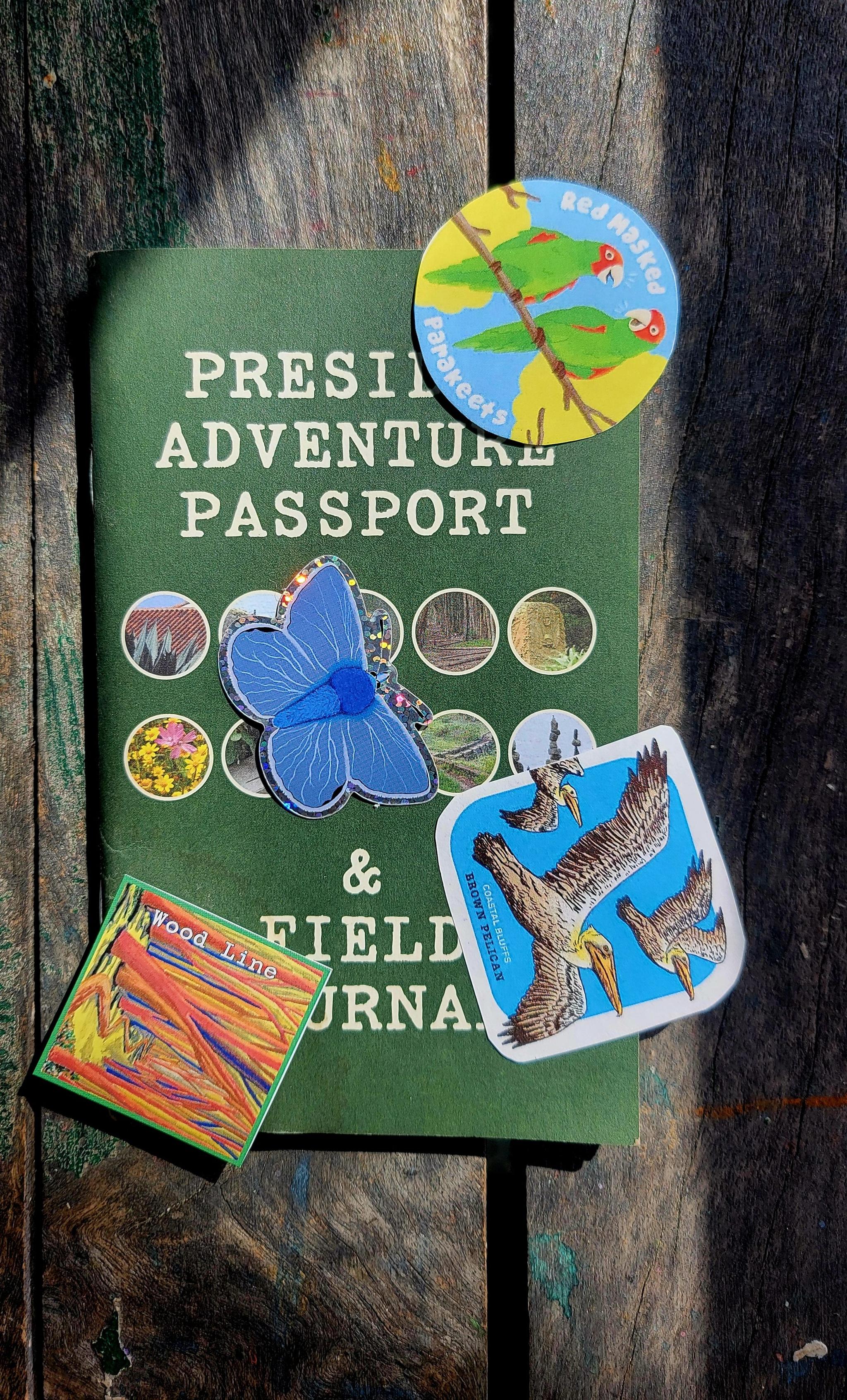 Presidio Adventure Passport with new stickers outside