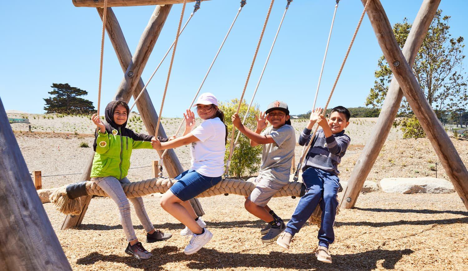 Four kids on a swing at Presidio Tunnel Tops. Photo by Rachel Styer.