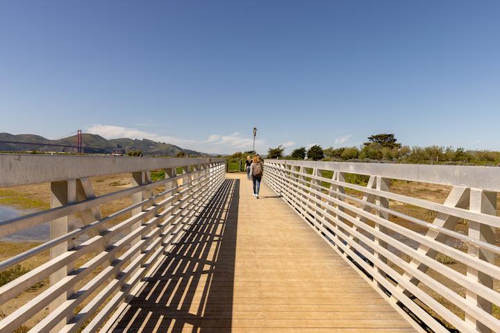 Pedestrian bridge at Quartermaster Reach Marsh in the Presidio.