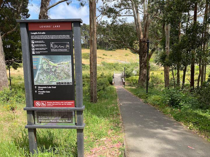 Lovers Lane trail sign.