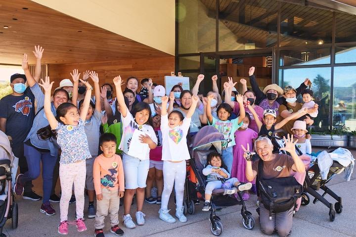 A large group of kids visiting Presidio Tunnel Tops.