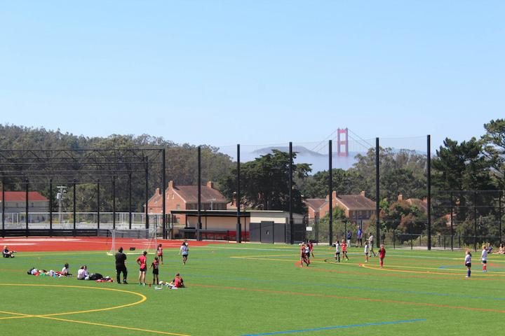 Kids play soccer at Paul Goode Field.