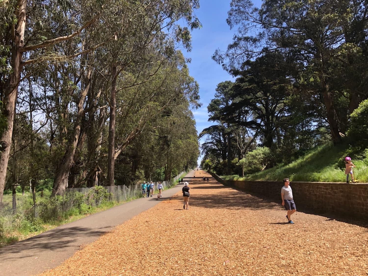 Visitors walking along Mountain Lake Trail.