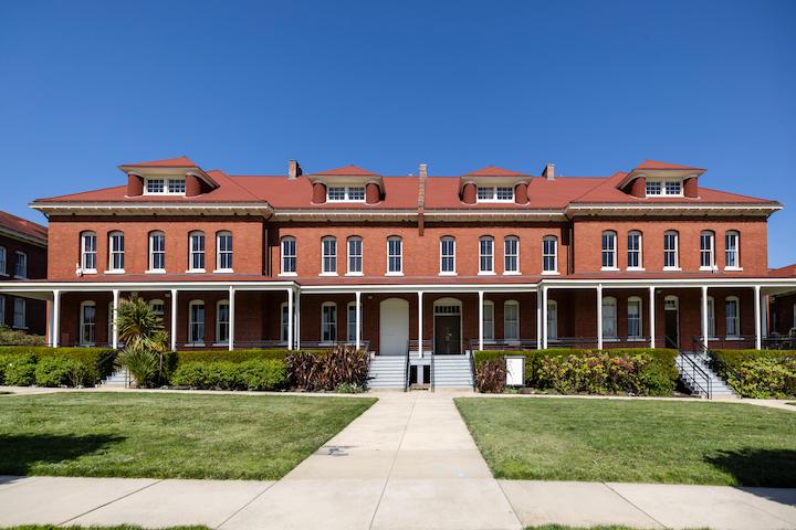 Red-brick barracks along Montgomery Street in the Presidio.