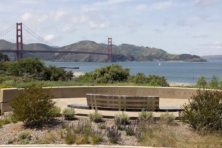 Scenic overlook at Battery Bluff that reads “Parks for All Forever.” Photo by Paul Myers.