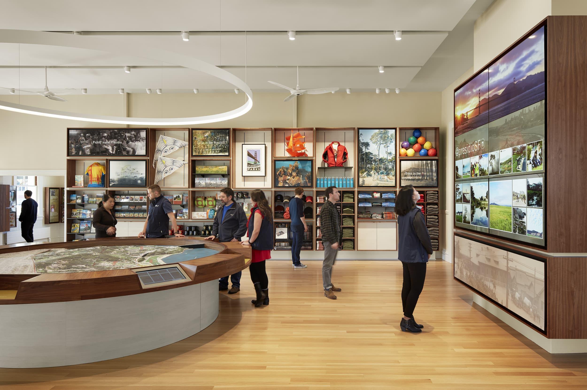 People explore inside Presidio Visitor Center. Photo by Matthew Millman.