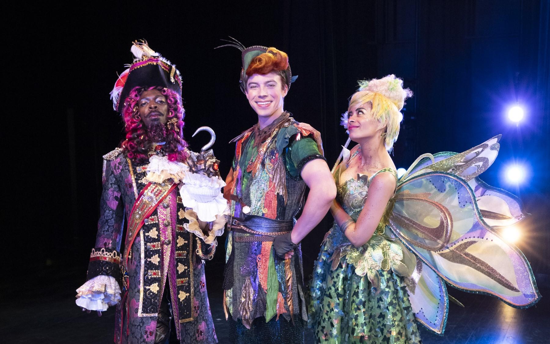 Panto in the Presidio’s Peter Pan’s cast with Captain Hook, Peter Pan, and Tinkerbell.