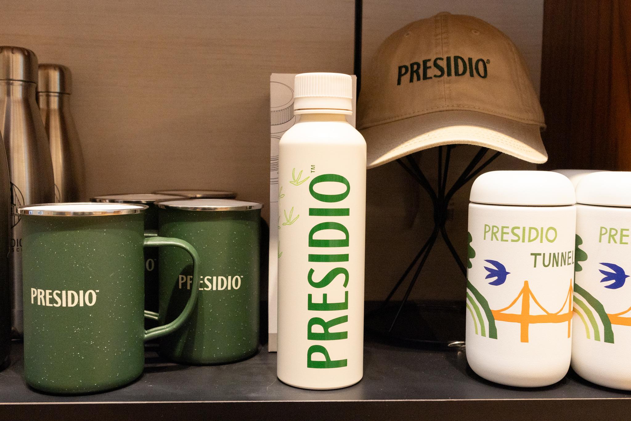 Merchandise with the Presidio and Presidio Tunnel Tops logo.