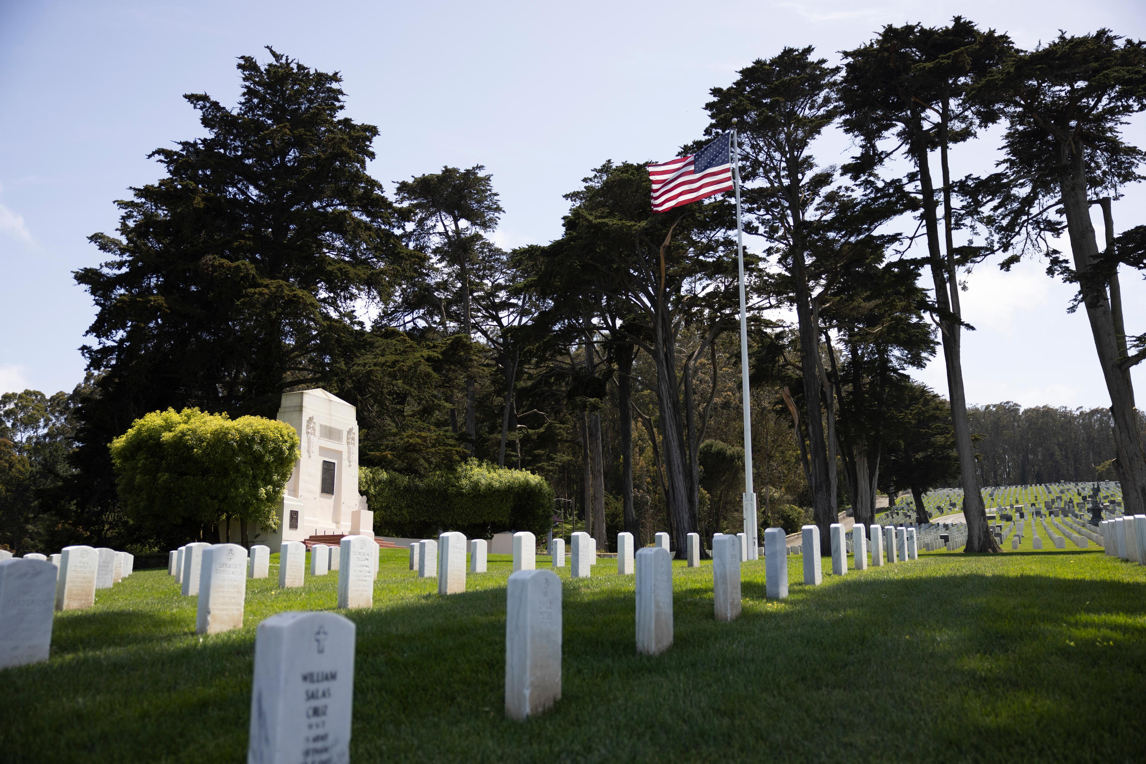 SF National Cemetery in the Presidio with the American flag