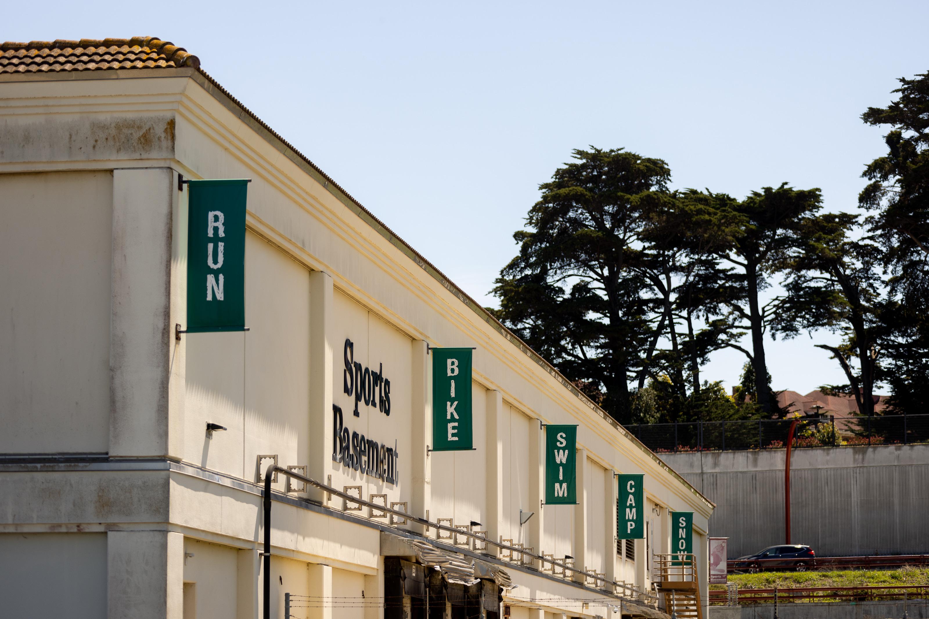 external side of sports basement with wind masters