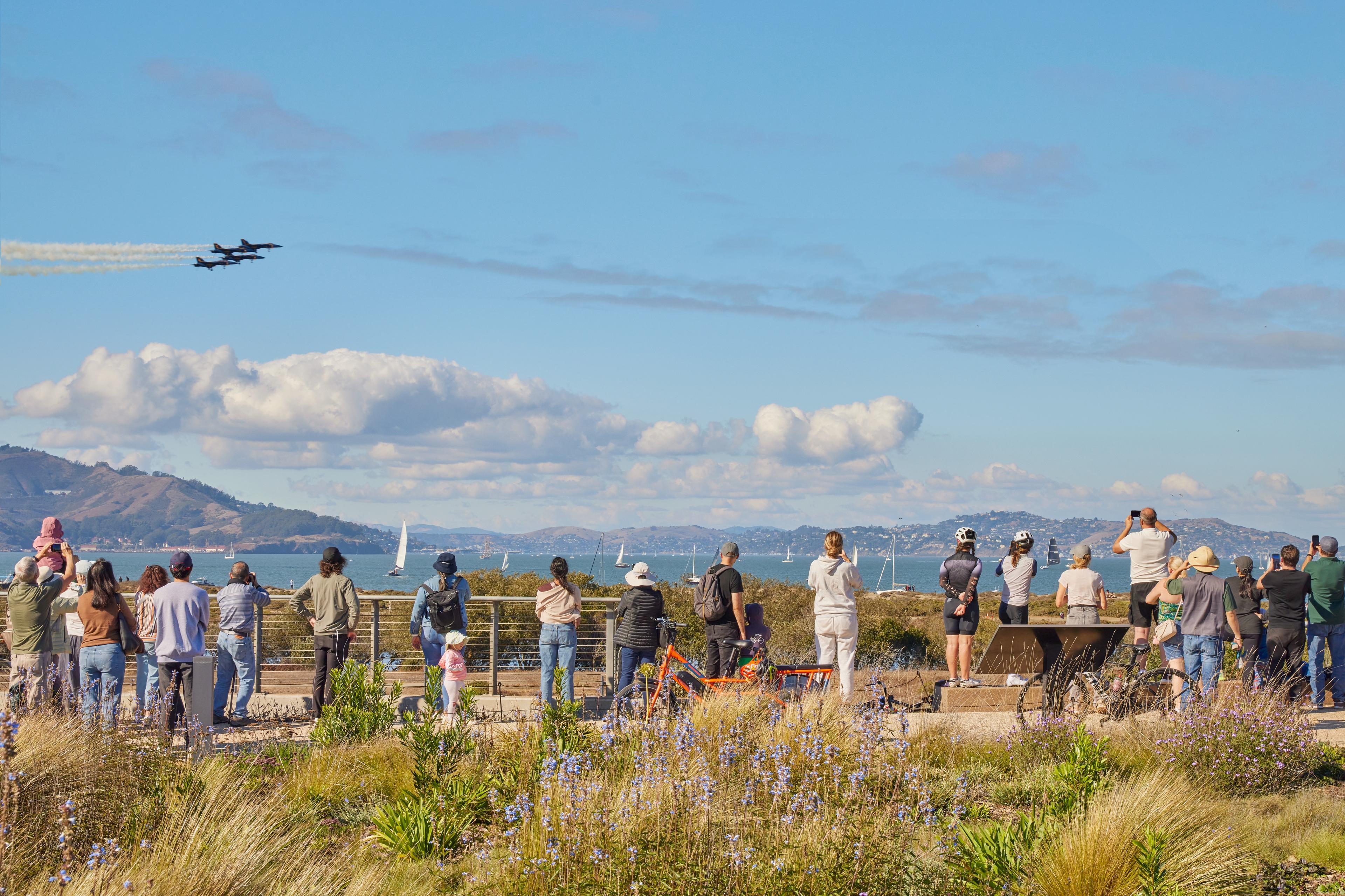 people watching Blue Angels on Presidio Tunnel Tops