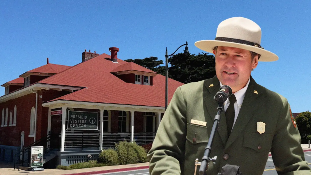 Picture of Superintendent Park Ranger in front of the Presidio Visitor Center
