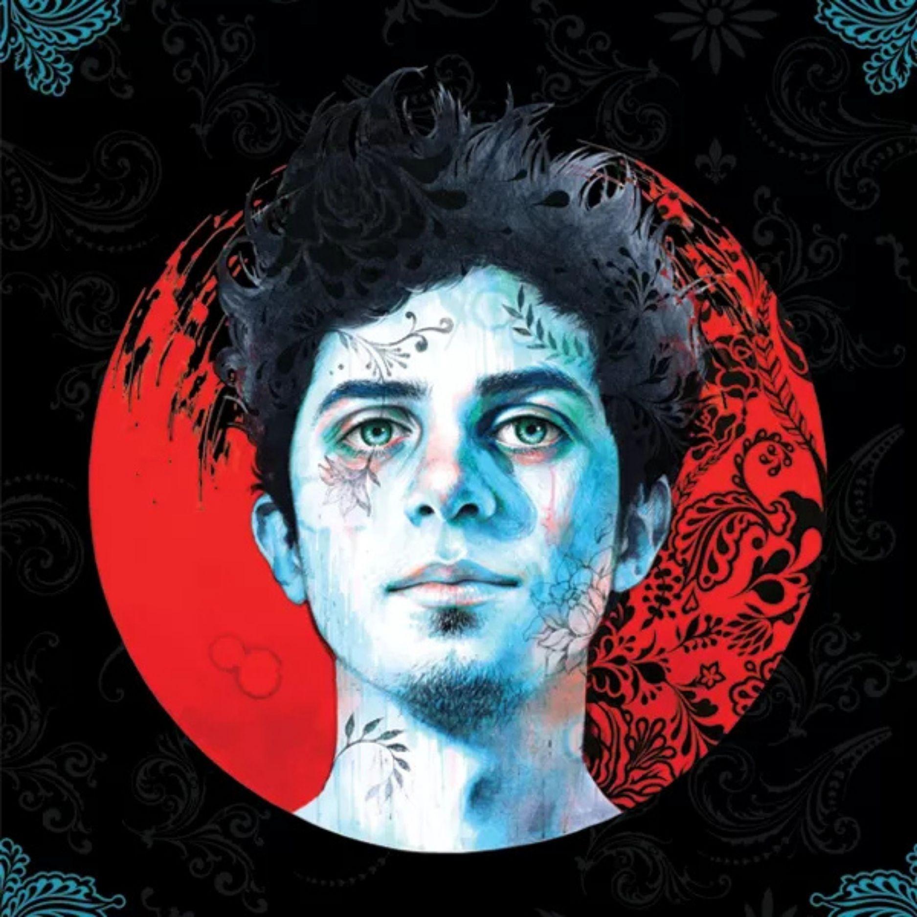 Graphic of artist Watsky in a red moon