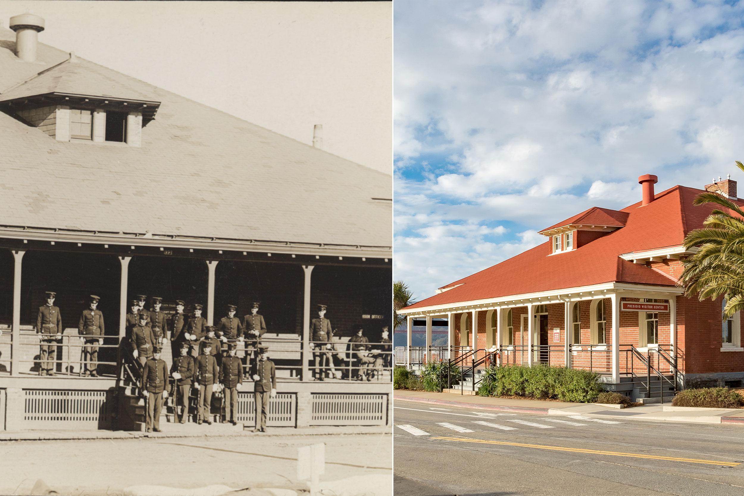 Presidio Visitor Center in 1910 and now