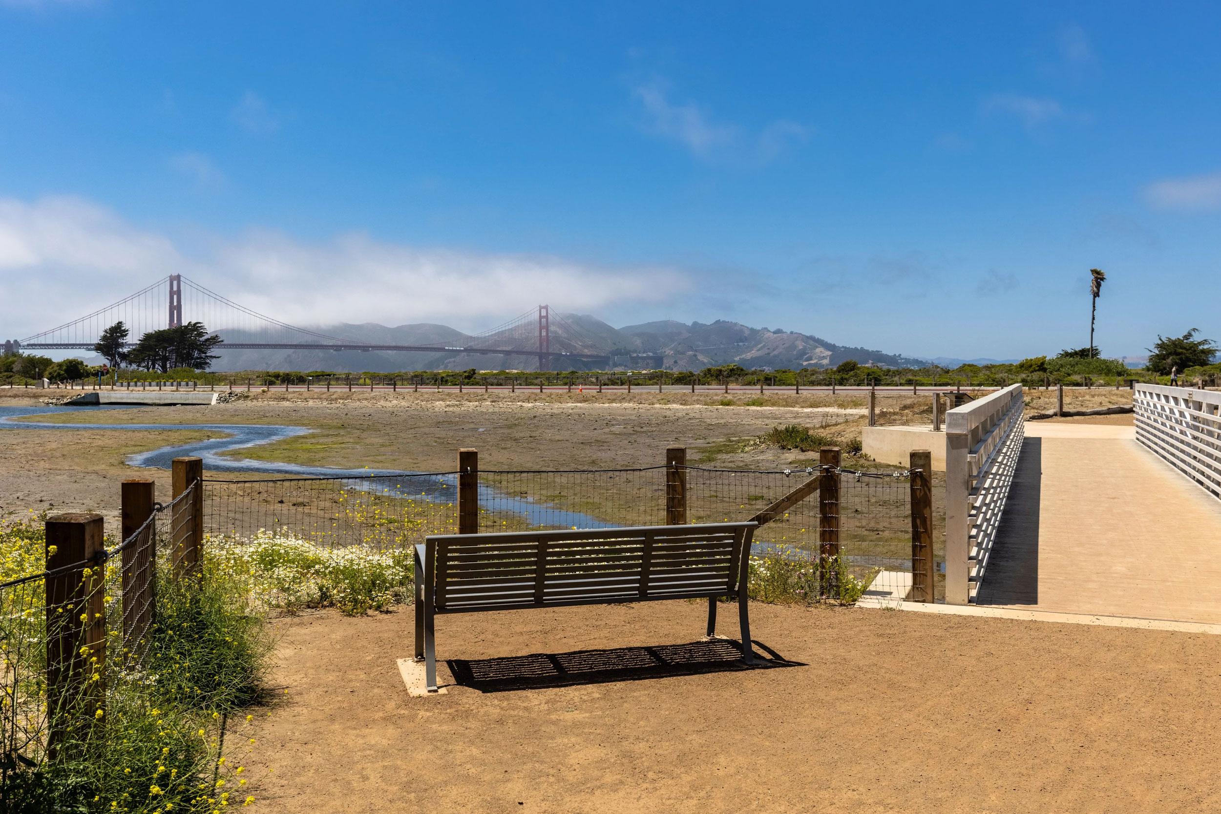 Bench at Quartermaster Reach Marsh with bay view