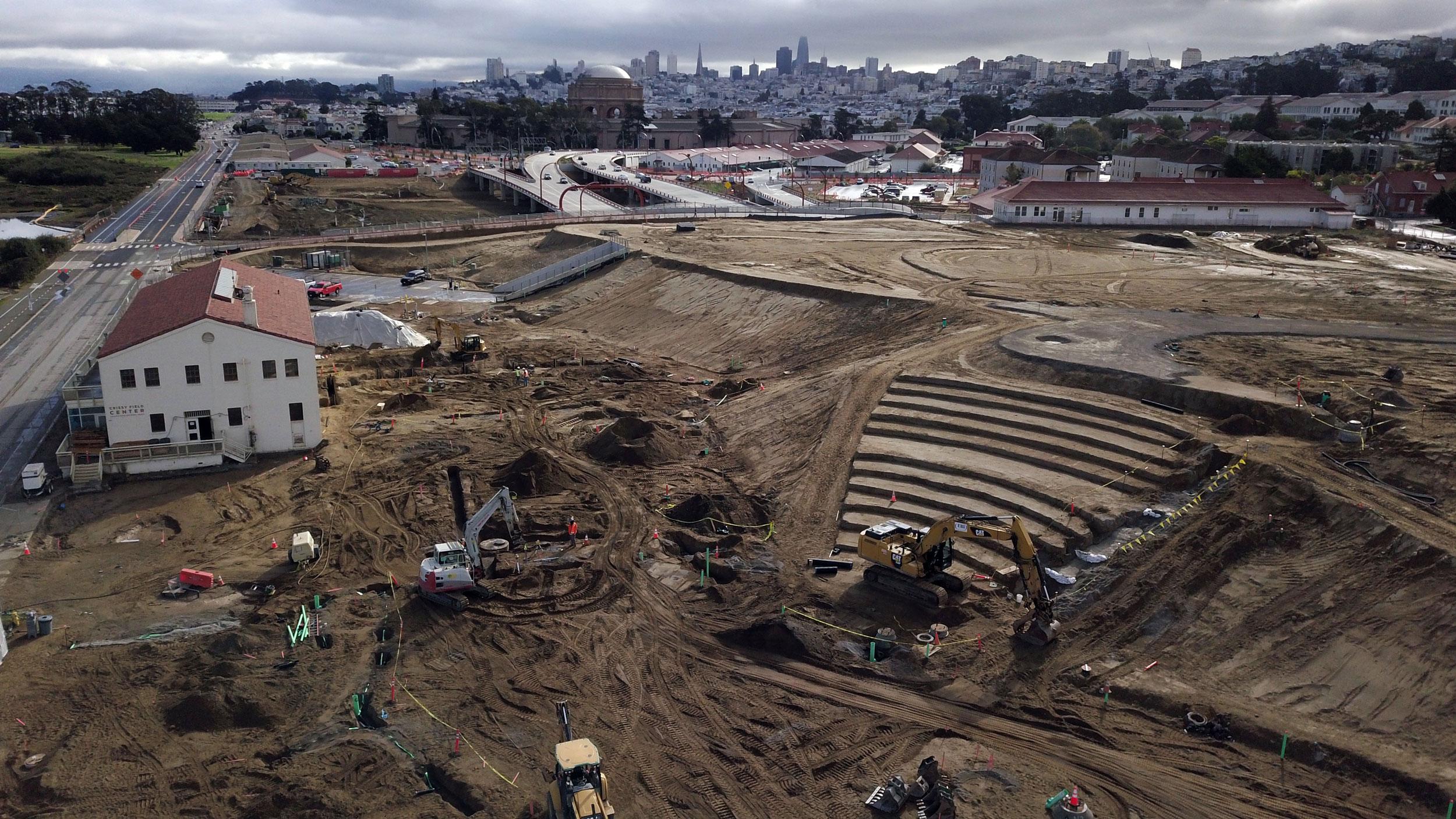 Aerial view of Presidio Tunnel Tops construction site