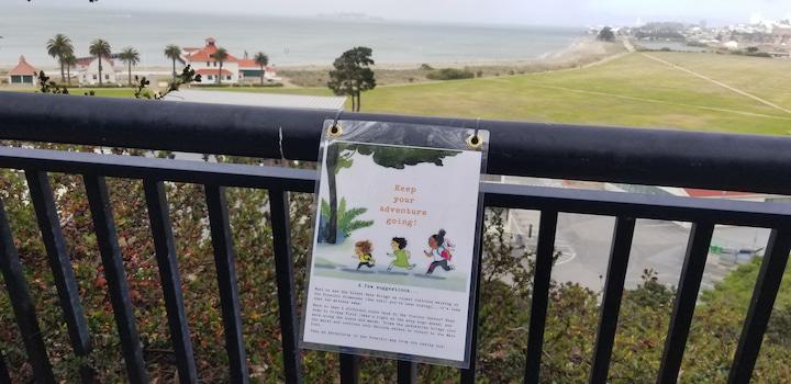 Small sign at Crissy Field Overlook reading Keep Your Adventure Going.