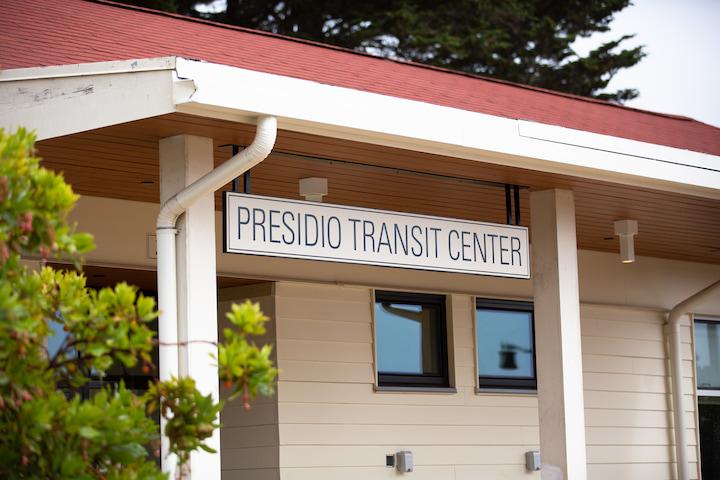 A sign reading Presidio Transit Center. Photo by Myleen Hollero.