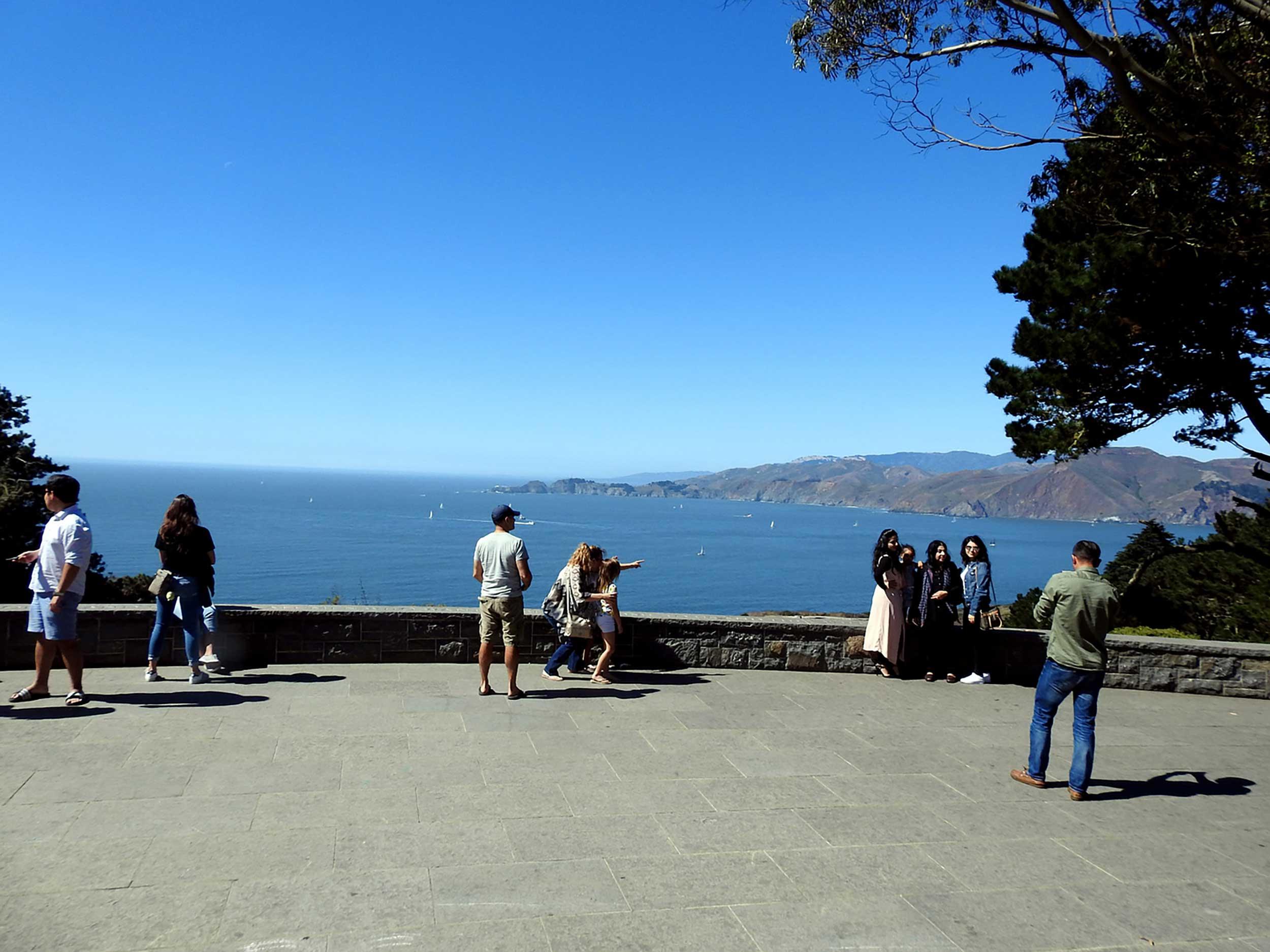 People enjoying the view from Immigrant Point Overlook in the Presidio.