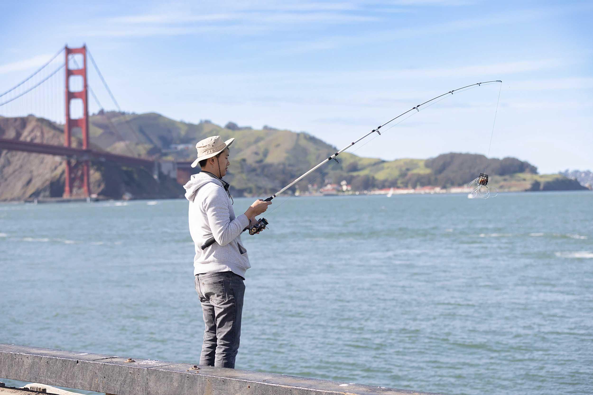 Man fishing at Torpedo Wharf.