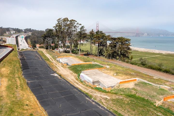 Gun batteries next to Presidio Parkway as it is being constructed.