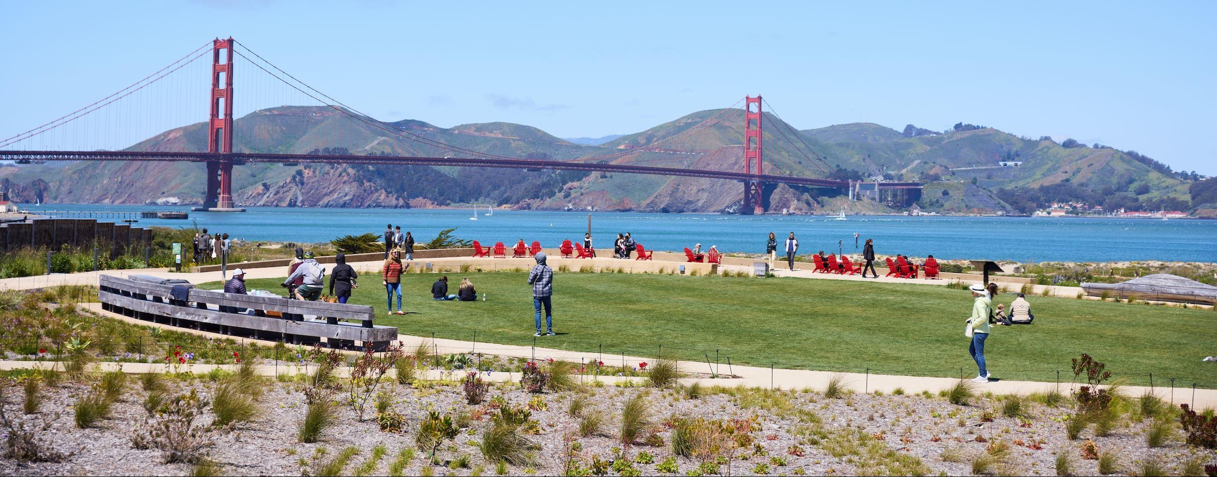 A broad view of Presidio Tunnel Tops with the Golden Gate Bridge. Photo by Rachel Styer.