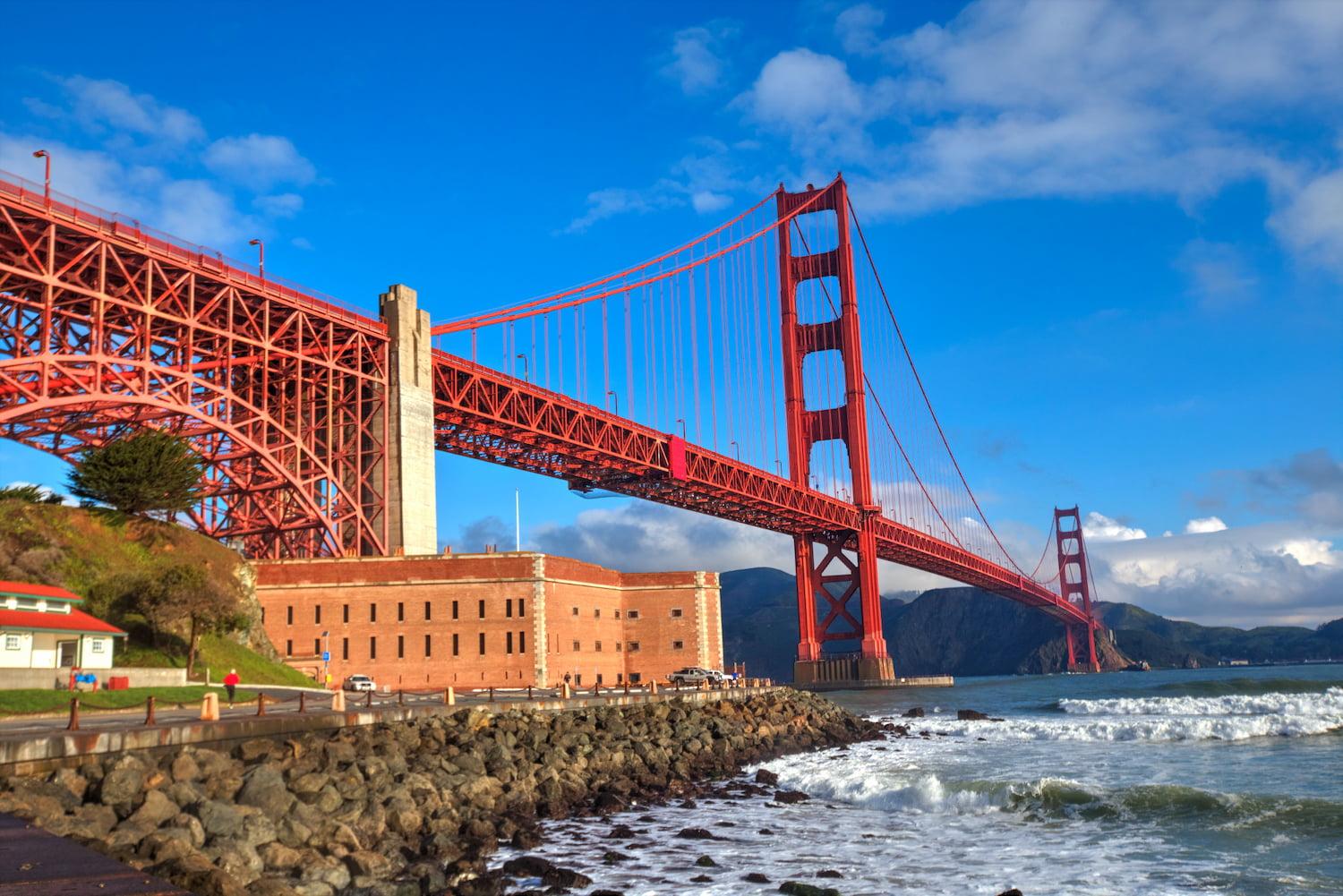 Image of Golden Gate Bridge with Fort Point at the foot.