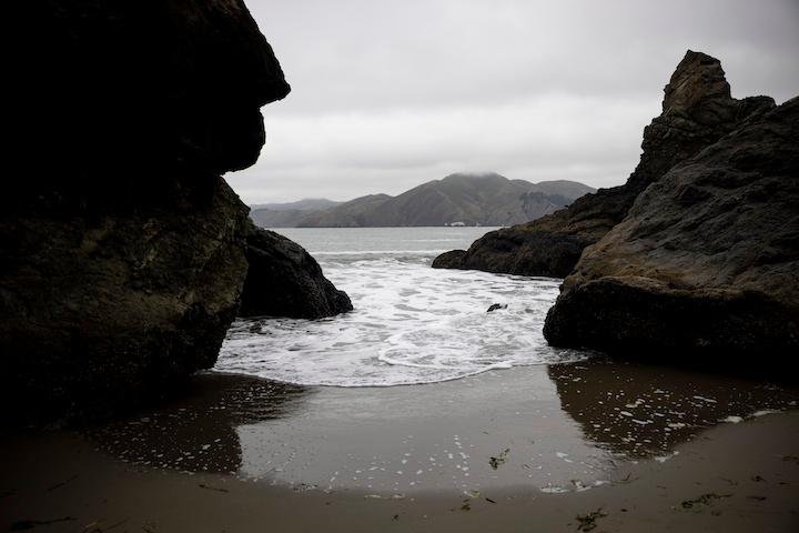 The water and the rugged shoreline at Marshall’s Beach.