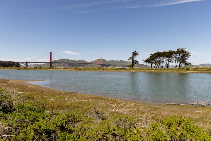 Crissy Marsh with the Golden Gate Bridge in the background.