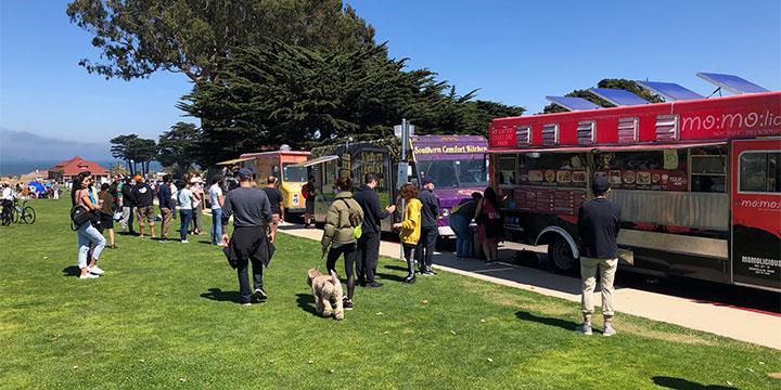 Food trucks and visitors in the Presidio