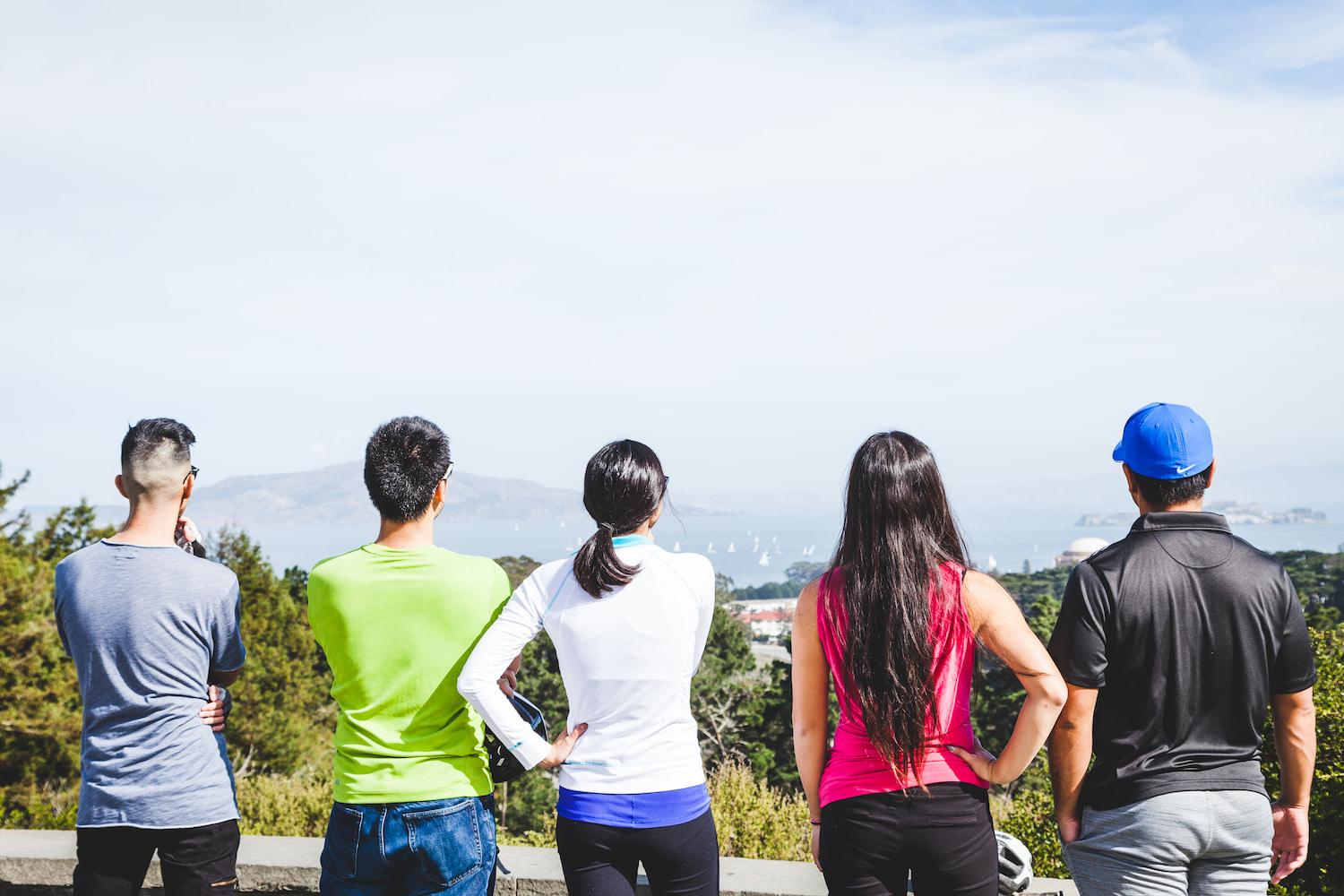 Five people looking at San Francisco Bay from Inspiration Point. Photo by Rachel Styer.