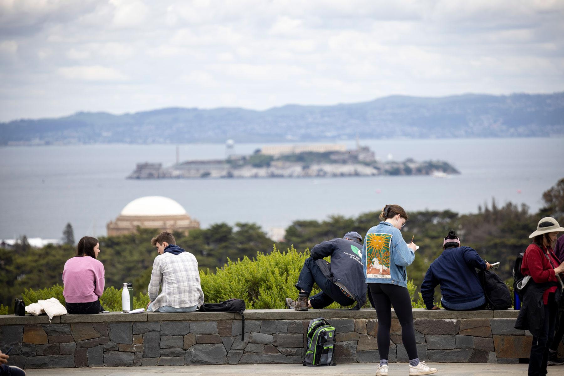 Visitors enjoying the view from Inspiration Point Overlook in the Presidio. Photo by Paul Myers.