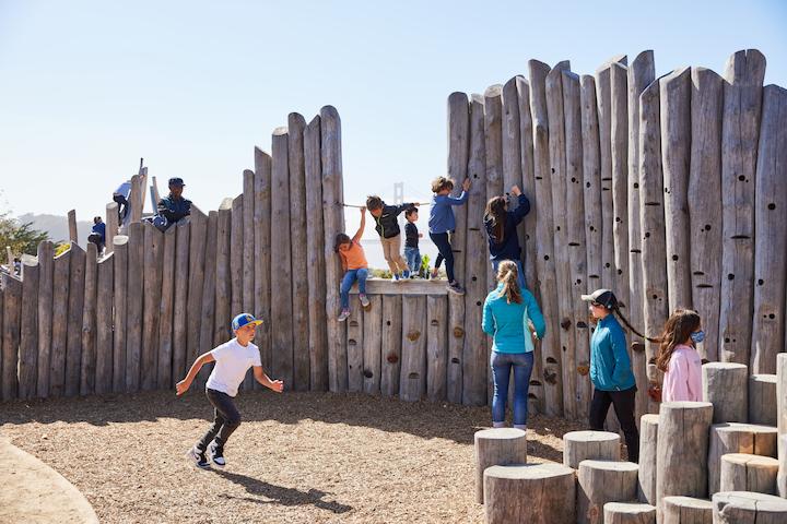 Kids running and playing at the Presidio Tunnel Tops Outpost playground. Photo by Rachel Styer.