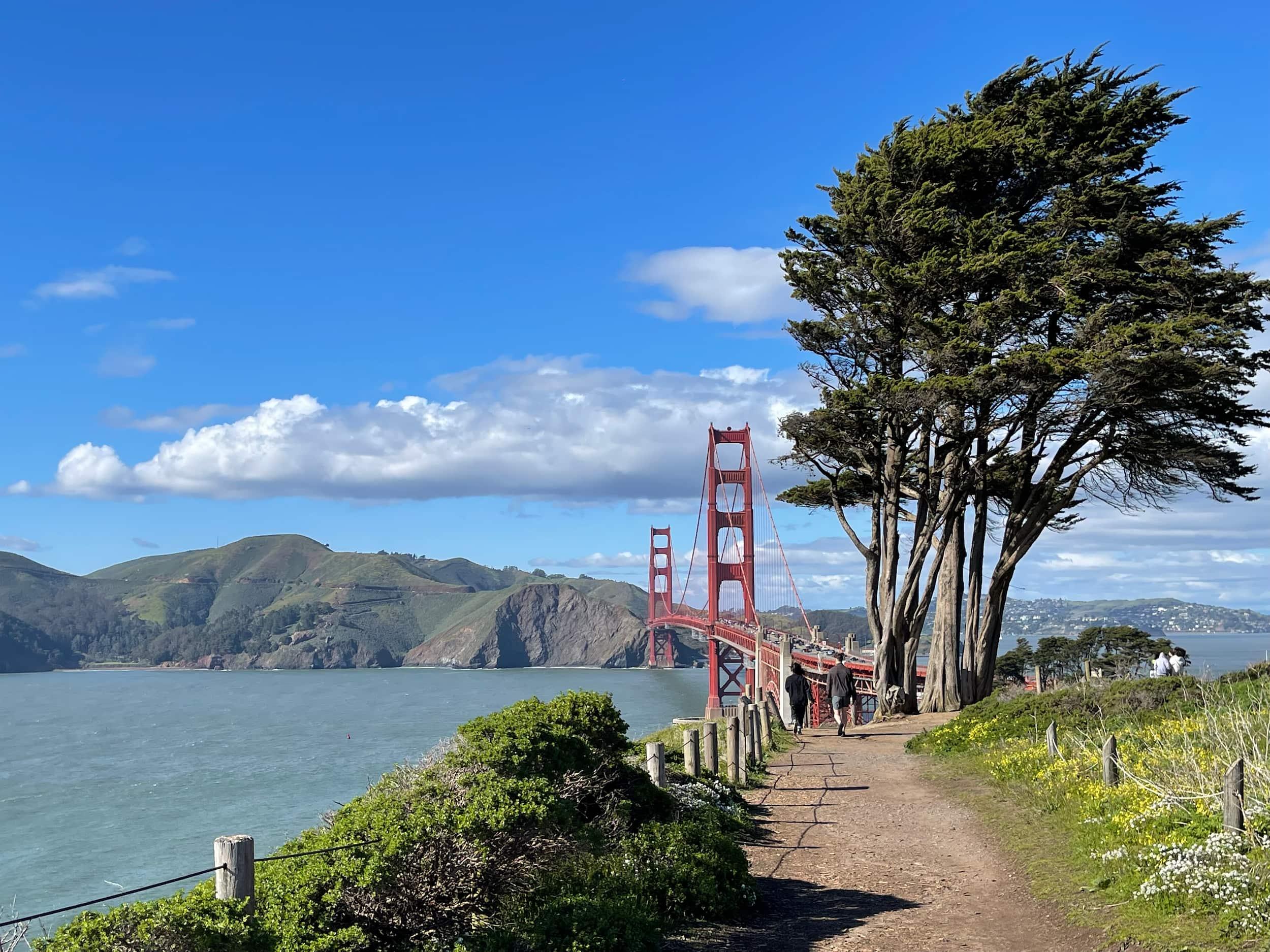 California Coastal Trail with the Golden Gate Bridge.