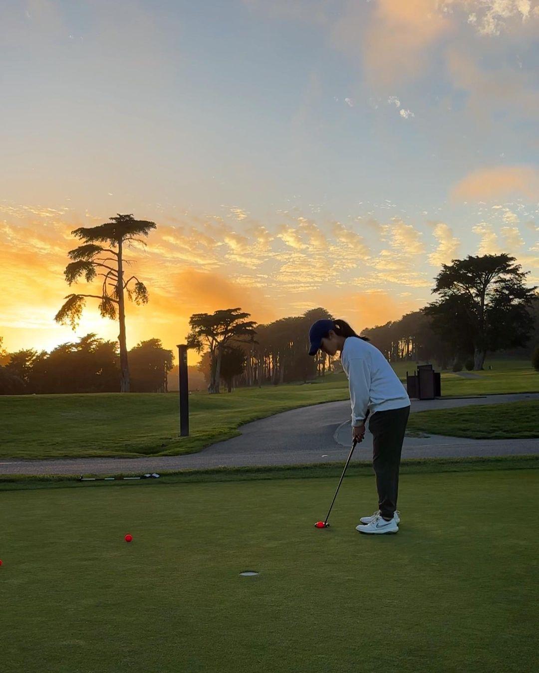 instagram photo of someone playing golf at sunset